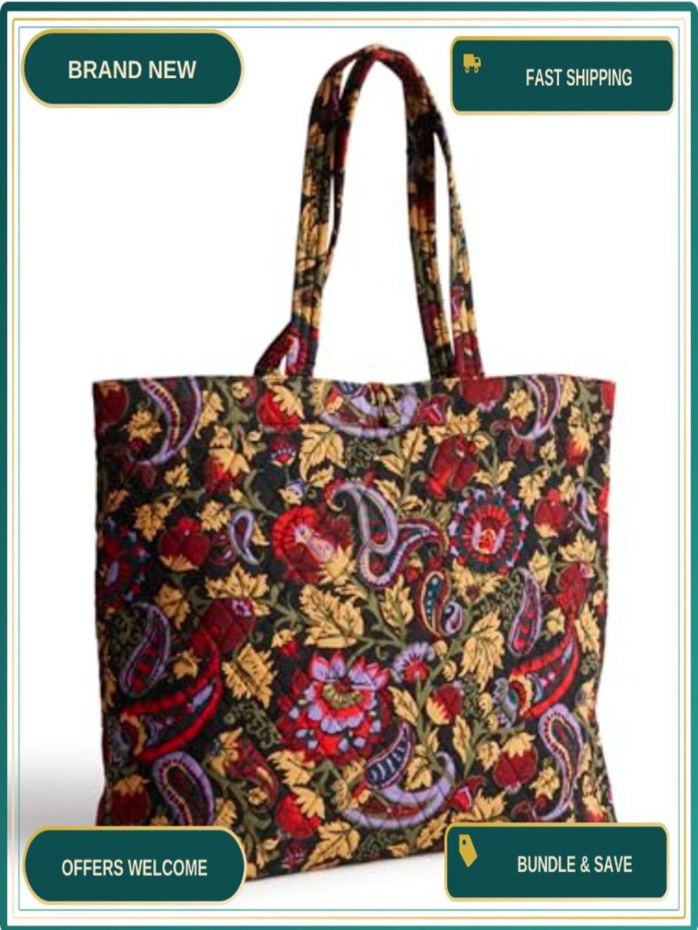 Quilted Cotton Tote Bag Large Shoulder Handbag Travel